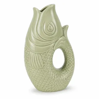 WESTCRAFT Fischvase aus Keramik, 4 Pastell Farben, 9 bis 22 cm, Koi Karpfenform, Blumenvase für stilvolles Wohnen, für dekorative Tischdekoration zuhause - handgefertigt (Salbei (H 22cm, Gross))