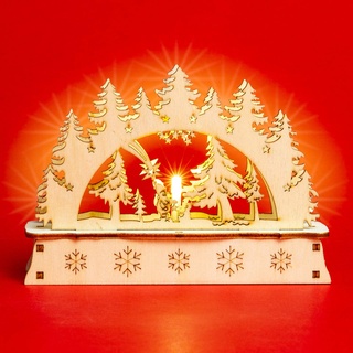 SIKORA LB-Mini Mini Schwibbogen aus Holz mit LED Beleuchtung - viele Motive, Farbe:Motiv Waldszene mit Sterthaler
