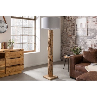 Stehlampe Holz Designerleuchte 160cm aus echtem Teakholz Leinen Schirm Moderne Wohnzimmer Lampe
