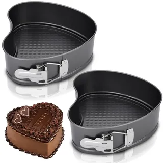 Penbinmall 2 Stück Backform Herz 15CM, Kuchenform Springform mit Antihaftbeschichtung, Herzbackform Kuchenform mit Flachboden, Kleine Kuchenbackformen mit Flachboden für Kuchen Backen, Schwarz