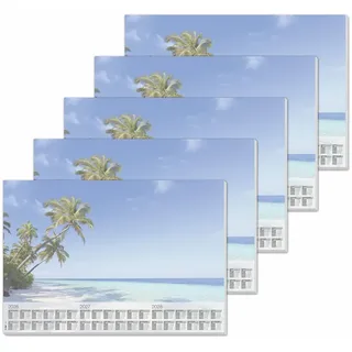 SIGEL H6470/5 Papier-Schreibtischunterlage DIN A2, Kalender 2026 - 2028, 30 Blatt, 5 Stück, Palmenmotiv, blau/grün, Schreibunterlage aus nachhaltigem Papier