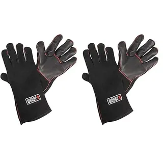 Weber Leder Grillhandschuhe, 1 Paar, extrem hitzebeständig, weich und sicher, aus Premium Leder mit roter Naht - Schwarz (17896) (Packung mit 2)