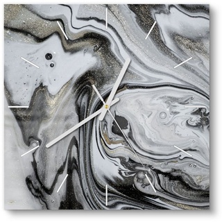 DEQORI Wanduhr 'Aufwendiger Marmordekor' (Glas Glasuhr modern Wand Uhr Design Küchenuhr) grau|silberfarben 30 cm x 30 cm