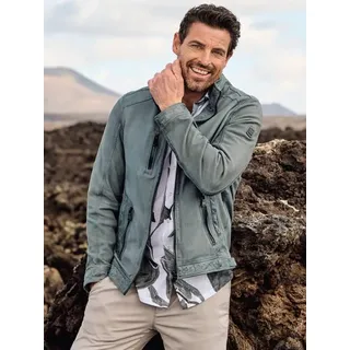 engbers Herren Lederjacke mit langem Stehkragen Blau regular uni Stehkragen - 52