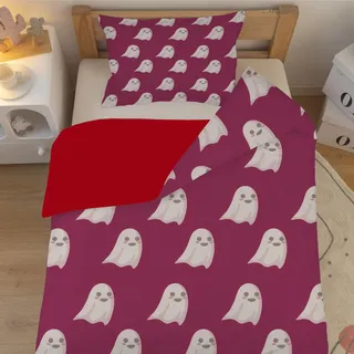 Linfye Niedliche Geister Bettwäsche 135x200 cm - Halloween Bettwäsche-Sets für Kinder - Beere Bettbezug 3 Teilig mit Reißverschluss - Weich Mikrofaser Bettbezüge 135 x 200 cm + 2 Kissenbezug 80x80 cm
