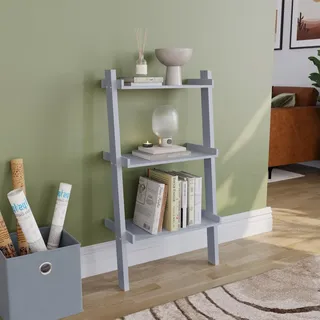 Vida Designs York 3-stöckiges Leiter-Bücherregal, Hellgrau, 100,5 x 56 x 32,5 cm (H x B x T), Schieberegal, Aufbewahrungseinheit mit offenen Regalen, modernes Bücherregal für Wohnzimmer, Schlafzimmer