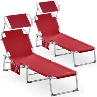 Casaria 2X Sonnenliege Klappbar mit Sonnendach Rot