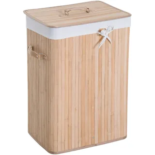 HOMCOM Wäschekorb schmal mit Deckel 72L Wäschesammler mit Griff, herausnehmbarer Wäschesack, Wäschebox für Waschküche Schlafzimmer Badezimmer Natur