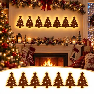 Weihnachtsbaum Wanddeko Weihnachten Beleuchtet, 7Pcs Weihnachtsdeko Holz