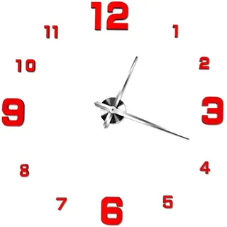 Alipis Große DIY Wanduhr Rot Rahmenlos Spiegel-oberfläche Selbstklebend Leise Wohnzimmer Dekoration Uhr Für Glatte Wände Türen Badezimmer Büro