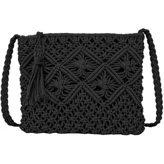 UILYNIU Schwarze Handgefertigte Umhängetasche für Damen - Gewebte Kleine Clutch-Tasche - Strohtasche für Urlaub und Strand - Einheitsgröße