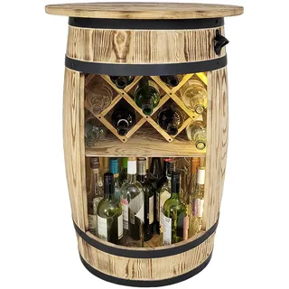 weeco Holzfass mit top blat und Weinhalter und LED Leuchten - Bar Tisch - Bar Schrank - Weinschrank im Retro Stil - Hausbar Tabelle - Holzfass mit Deckel 80x50cm
