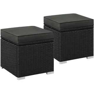 Yaheetech 2er Set Rattan Hocker Gartenhocker mit Abnehmbarem Kissen & Stauraum Wetterfest Sitzhocker Fußhocker Flache Rattanoptik - Schwarz/Grau