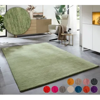 OTTO home Wollteppich Karchau, rechteckig, Höhe: 13 mm, Handweb Teppich, meliert, reine Wolle, handgewebt, brilliante Farben grün 90 cm x 160 cm x 13 mm