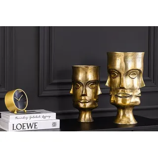 riess-ambiente Dekovase FACE 40cm messing antik · Design-Tischvase aus Metall mit Motiv (Set, 2 St), für Trockenblumen · Blumentöpfe · handmade · Wohnzimmer · Modern goldfarben