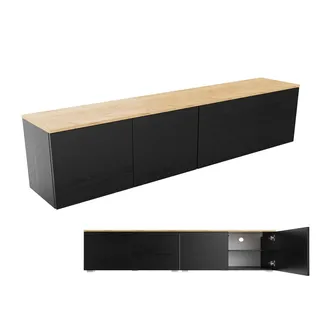 Platan Room Lowboard LUNA, 90 oder 180 cm Sideboard Hängend oder Stehend ganz in Matt schwarz 180 cm