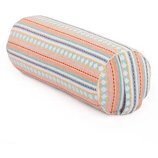 Bodhi Yoga-Bolster (rund), Jacquard-Webstoff, apricot-hellblau gem., Dinkelhülsen