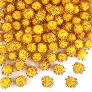 TOAOB 100 Stück Gelb Pompons zum Basteln Glitzer 25 mm Mini Pompom Plüsch | Flauschigen Set, Bälle Kunst Bommel für Dekorieren, Verzieren Nähen DIY Lustige Kreativen Handwerk
