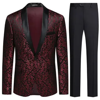 Allthemen Smoking (2 tlg) Herren Jacquard Anzug Slim Fit Anzüge für Hochzeit rot 56