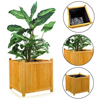Melko Pflanzkübel »Blumenkübel Pflanzkasten Blumentrog Holz 50x50cm Grau Braun Weiß Schwarz Blumentopf Blumenkübel Übertopf« (Stück), Innenbereich mit schwarzer Schutzfolie braun