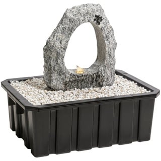 Dehner Gartenbrunnen Gruta mit LED-Beleuchtung, 45 x 40 x 13 cm, Granit, 40 cm Breite, stimmungsvolles Wasserspiel aus Granit, mit LED-Leuchte, Pumpe & Trafo grau