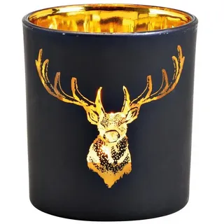 Wurm Windlicht Hirsch Glas Schwarz/Gold