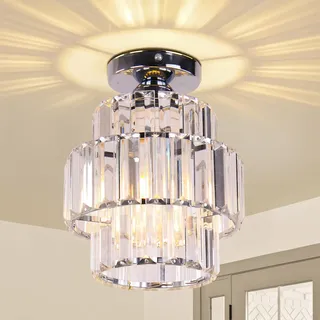 Cainjiazh Mini Kronleuchter Modern Kristalle Kronleuchter Unterputz Deckenleuchte Doppelschicht Kristall Kronleuchter Beleuchtung Leuchte für Schlafzimmer Küche Bar Badezimmer Flur(Chrome)