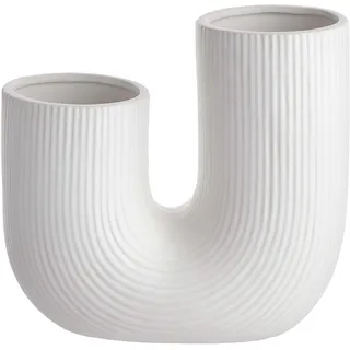 BUTLERS Keramik Vase mit Zwei Öffnungen in Weiß -Tube- Moderne Dekoration für Wohnzimmer und Tischdeko | Blumenvase für Tulpen, Rosen, Pampasgras oder Trockenblumen