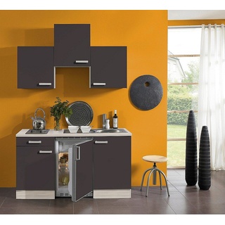 Singleküche mit Elektrogeräten Faro 150 cm breit in anthrazit mit Edelstahlspüle