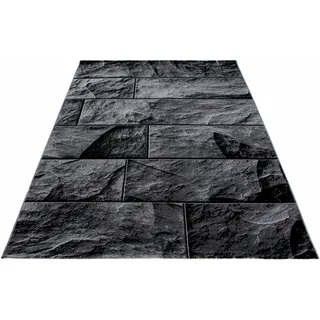 Teppich AYYILDIZ TEPPICHE "Parma 9250" Teppiche Gr. B/L: 200 cm x 290 cm, 9 mm, 1 St., schwarz Esszimmerteppiche Wohnzimmer, Motiv Steinwand