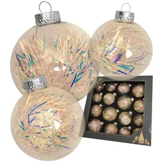 Krebs Glas Lauscha Weihnachtskugeln Kugelsortiment Lametta Goldfarbig 8cm