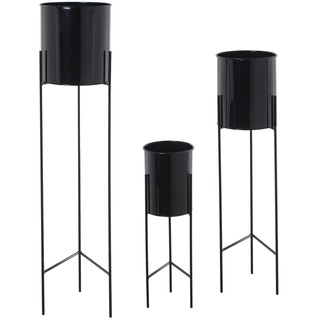 DRW Set mit 3 Pflanzgefäßen aus Metall mit Füßen in Schwarz, 93 x 21 x 21 cm