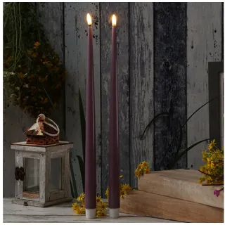 Deluxe Homeart LED-Kerze LED Stabkerzen ELLA Deluxe Tafelkerze flackernd H: 38cm flieder 2St. (2-tlg) lila