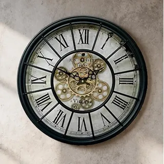 K&L Wall Art 46cm große Zahnrad Wanduhr Vintage Schwarz-Gold Wanduhr mit bewegenden Zahnrädern industrielle Zahnraduhr aus Metall XL