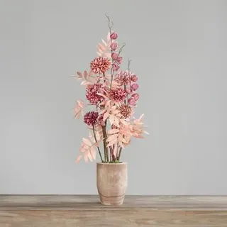 PUR FLEUR Premium-Gesteck Dried-Look, Rosétöne inkl. Holz-Vase Höhe 90cm, Ø 50cm