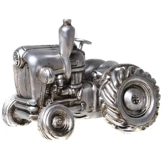 Udo Schmidt Spardose Traktor Antik Silber - Lustiges Sparschwein Auto Figur Deko - Geschenk für Führerschein Urlaub - Handbemalt Polyresin 12x15x11cm - Mit Schraubverschluss