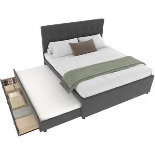 Flieks Polsterbett, Grau, Holz, 140x200 cm, Schlafzimmer, Betten, Polsterbetten