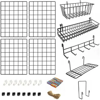 Famanu Wandregal Set 4-teilig mit Zubehör - inklusive Körben und Haken