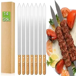 14 Stück Premium Grillspieße Edelstahl – Flache BBQ Spieße, 60cm Lang, 2,3cm Breit und 2mm Stark, Rostfrei & Wiederverwendbar, Perfekt für Kebab, Fleisch & Gemüse, Ideal für Grill, Barbecue & Camping