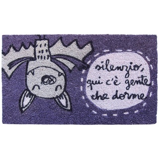 Laroom Fußmatte Design Silenzio Qui C'E Gente Che Schlaf, Jute & rutschfeste Unterseite, Violett, 40 x 70 x 1,8 cm