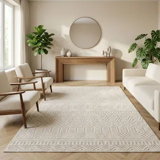 Carpetsale24 Teppich 120x170 cm Creme Vintage Design Bouclé Schlingenflor Skandi Stil Modern Superweich Robust Pflegeleicht für Wohnzimmer Schlafzimmer Esszimmer Kinderzimmer Jugendzimmer