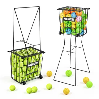 Vevor Tennisballkorb mit Rollen, Tennisballsammler mit Rahmen & Ballkorb aus Kohlenstoffstahl, Umwandelbares Sammelkorb für 75 Tennisbälle, Tragbarer Tennisballwagen für Training Ballsammeln, Schwarz