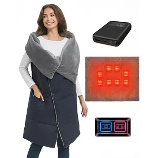 FERNIDA Heizdecke mit Akku Kabellos, 130x110cm Klein Beheizbare Decke, Blau | FERNIDA 7.4V Akku Heizdecke für Herren & Damen, Elektrisch Wärmedecke Waschbar Tragbar Beheizter Schal für Winter Outdoor