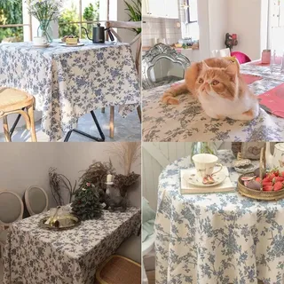 Tischdecke Aus Leinen-baumwolle Mit Ländlichem Blumenmuster In Blau, Tischdecke Im Landhausstil Für Drinnen Und Draußen, 140 Cm Durchmesser, Für Partys