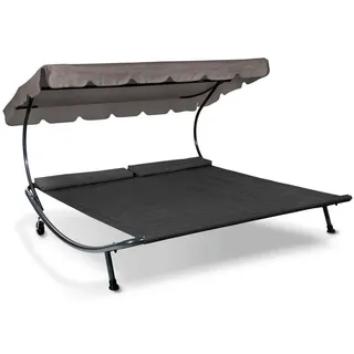 LECO Outdoor-Doppelliege Original – Sonnenliege, Gartenliege mit Sonnendach für zwei Personen wetterfest - Gestell anthrazit