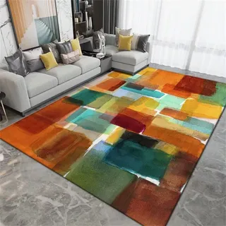 RUGMRZ Kinder Teppich Mädchen Zimmers Teppichboden Orange grüne Tuschemalerei, waschbarer Teppich, Wohnzimmer-Accessoires 180X250CM Waschbarer Teppich Kinderzimmer Designer Teppich