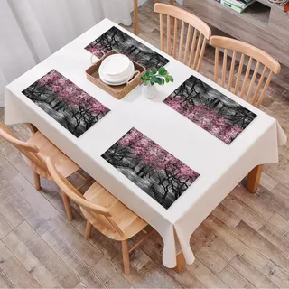 Platzset, Satz von 4 Platzsets,Blühende rosa und graue Waldblumen Kirschblüten Park Frühling Blum,Gewebte Vinyl-Tischsets, waschbare und langlebige Tischsets, Tischsets für den Innen- und Außenbereich