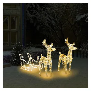 vidaXL Weihnachtsdekoration Rentiere & Schlitten Kunststoff 130 cm 160 LEDs weiß
