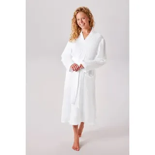 OTTO home Bademantel Juna Musselin, ideal für Sauna & Spa, Hotelbademantel, Morgenmantel, Langform, Musselin, Kimono-Kragen, Gürtel, modern, leichte Qualität, 100% Baumwolle weiß L | 125 cm