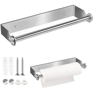 Küchenrollenhalter Wand,Edelstahl Küchenpapierhalter,Halter Wandmontage | 28CM Papierrollenhalter mit Schrauben für Küche Schrank Wohnzimmer Bad,Silber